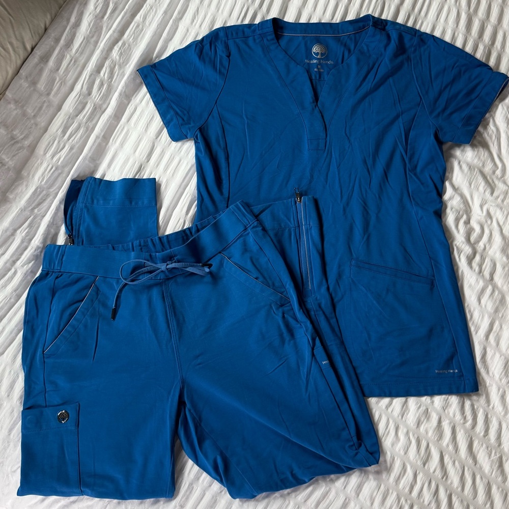 Healing Hands Vibrant Blue Scrub Top